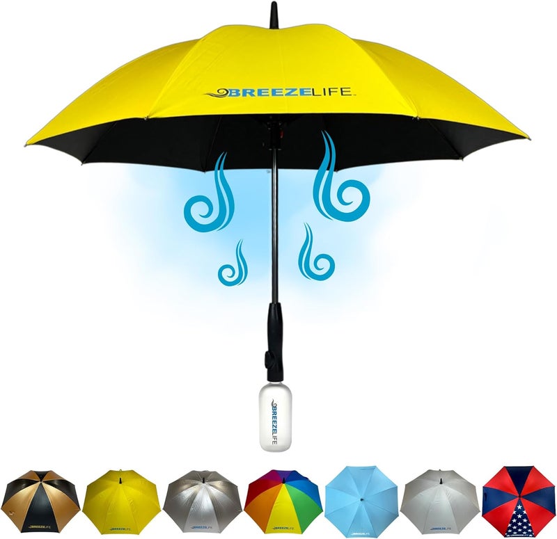 Breezelife Rechargeable Mister Breeze, Sun Umbrella with Fan and Mister, Umbrella Mister with Built-in Fan, For Festivals, Beach and More, Blocks Harmful Sun Rays, Mist bottle included - Image 1